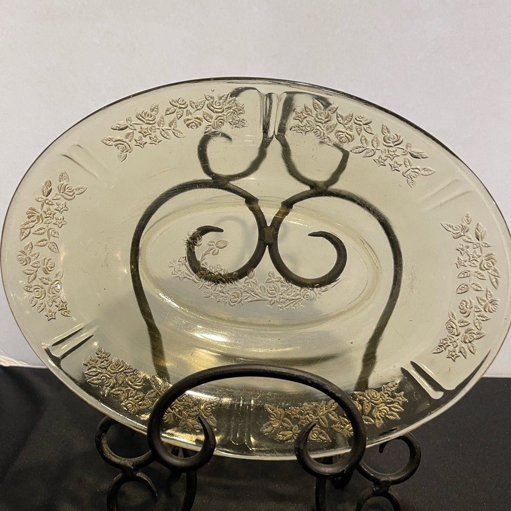 Vintage Yellow Depression Sharon Cabbage Rose Oval Glass Serving Dish
